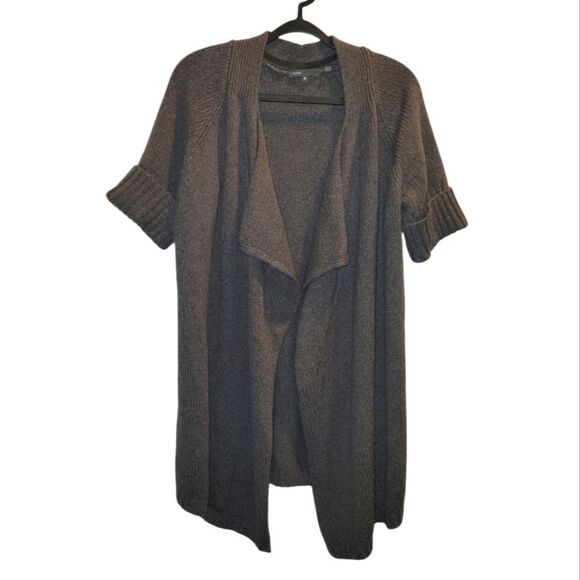 VINCE Short Sleeve Wool Drape Cardigan Sweater M Brown - Picture 1 of 7